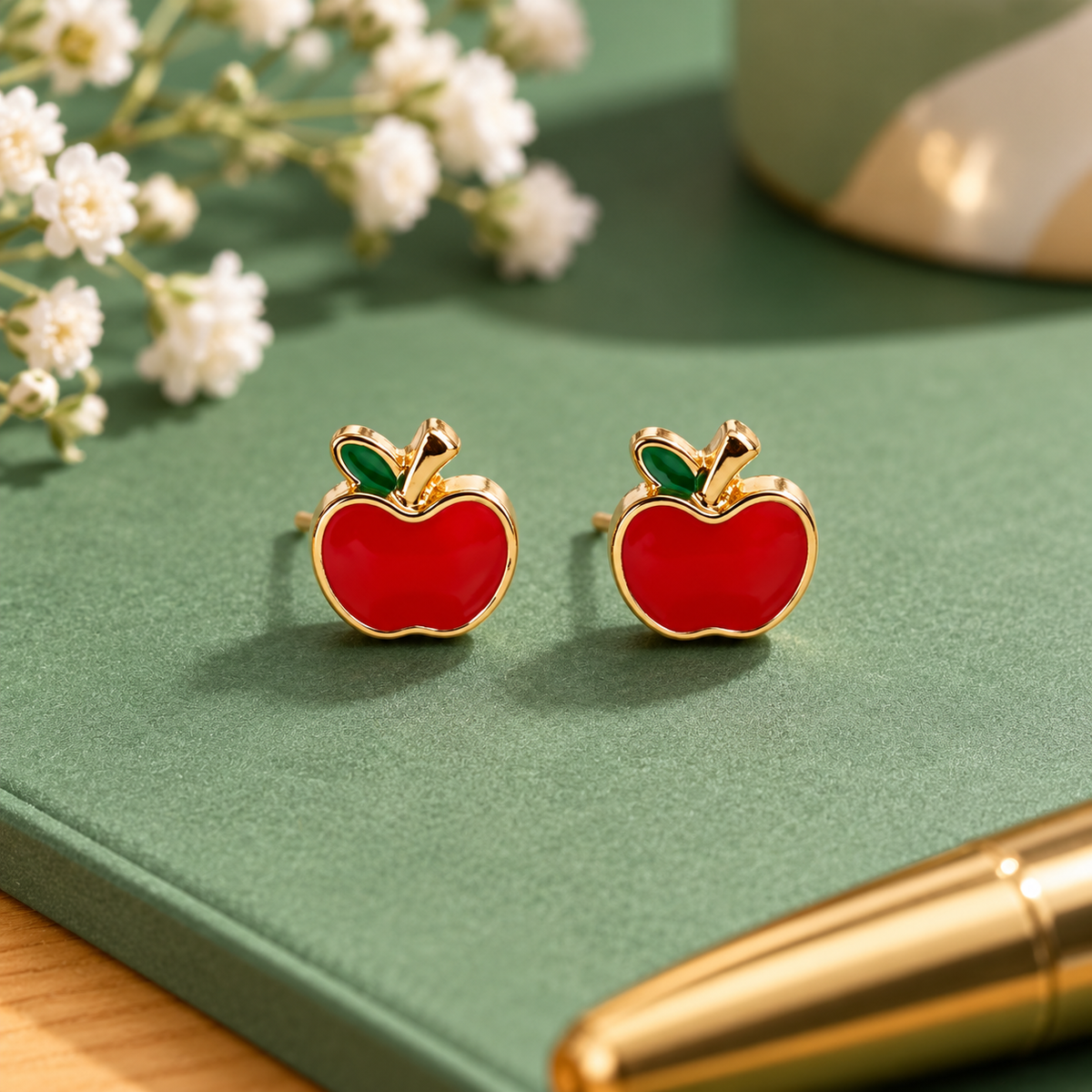Sundry & Sound Co - Mini Red Apple Stud Earrings – Gold Plated (Pair)