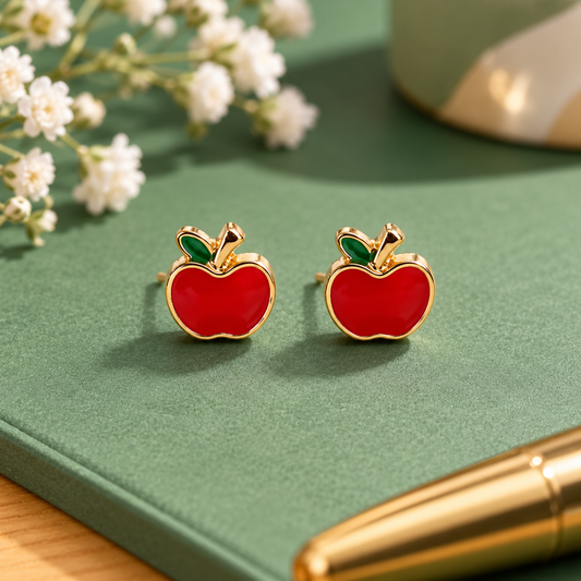 Sundry & Sound Co - Mini Red Apple Stud Earrings – Gold Plated (Pair)