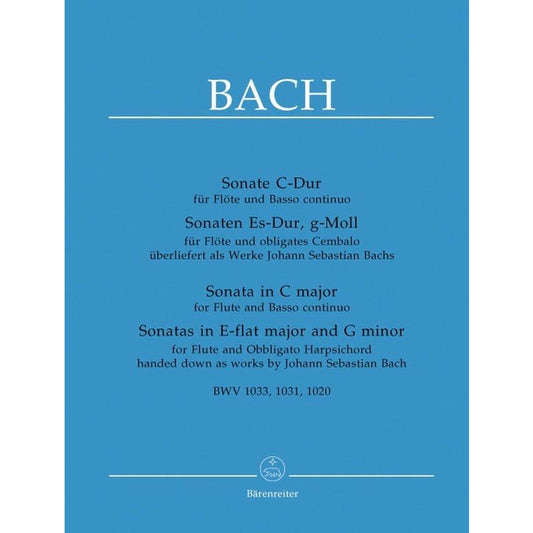 Bach - 3 Sonatas BWV 1020, 1031, 1033 For Flute & Piano Book