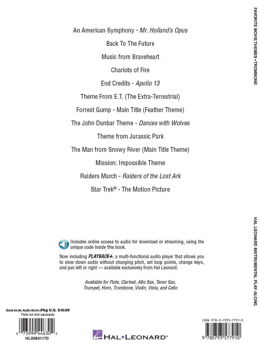 Favorite Movie Themes For Trombone Play Along Book/Ola Brass