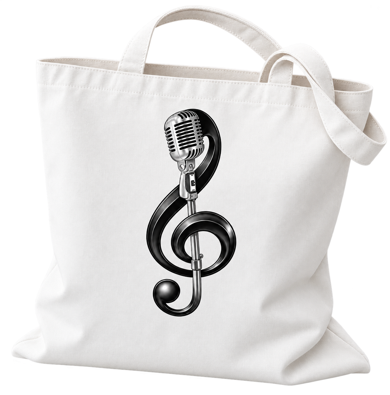 Vintage Microphone and Treble Clef Cotton Tote Bag (40cm x 35cm)