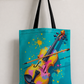 Colour Splash Violin Teal Polyester Burlap Tote Bag (40cm x 35cm)
