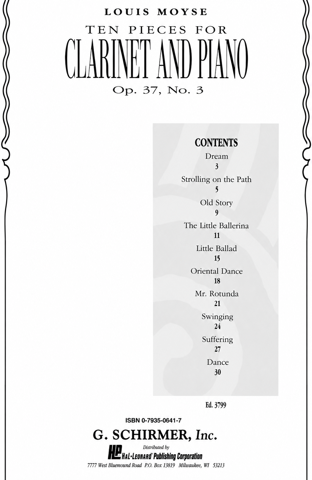 Louis Moyse -  Ten Pieces for Clarinet and Piano, Op. 37, No. 3 Book