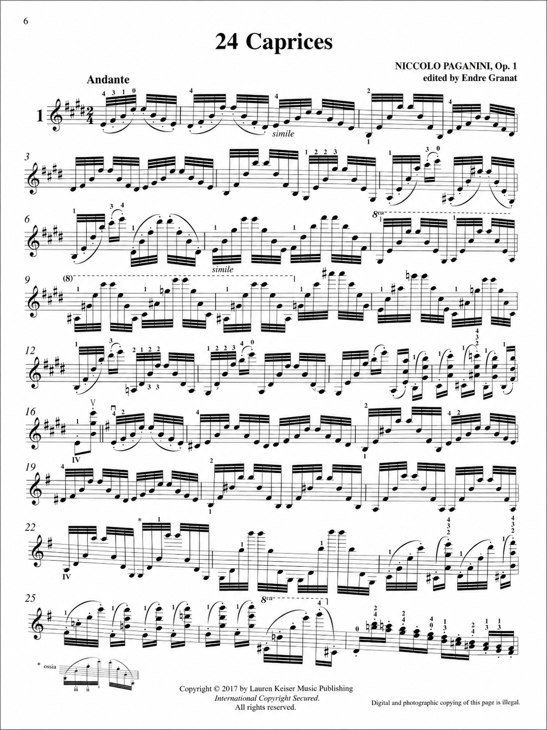 Paganini - 24 Caprices Opus 1 Violin Book (Urtext Edition)