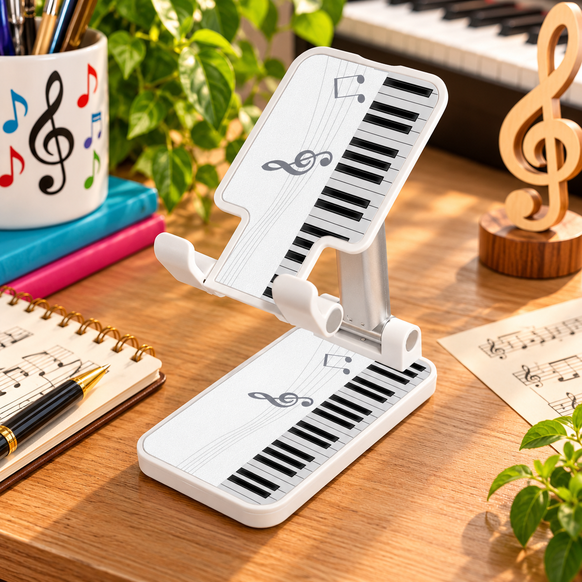 Adjustable Desktop Phone & Tablet Stand (Piano Keys Design)