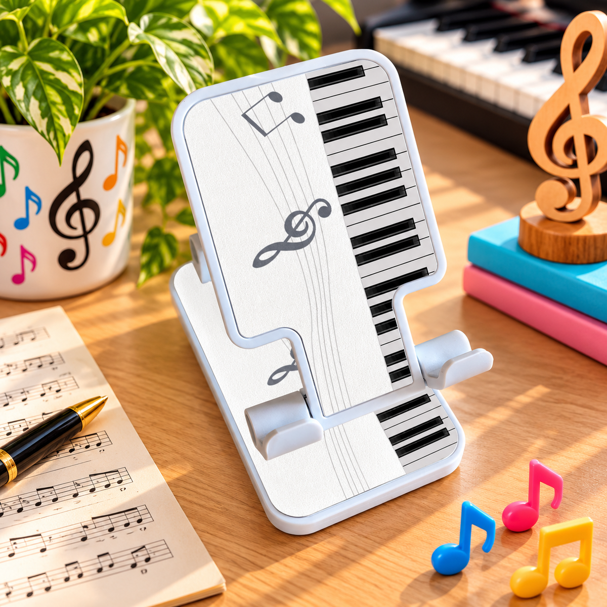 Adjustable Desktop Phone & Tablet Stand (Piano Keys Design)