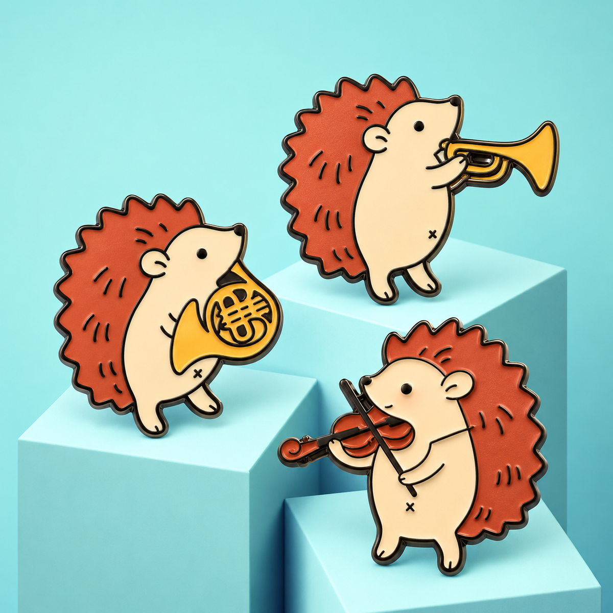 Hedgehog Prickly Players Trio - Enamel Pins (3 Pin Set)