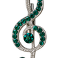 Silver Treble Clef Pin with Emerald Green Rhinestones