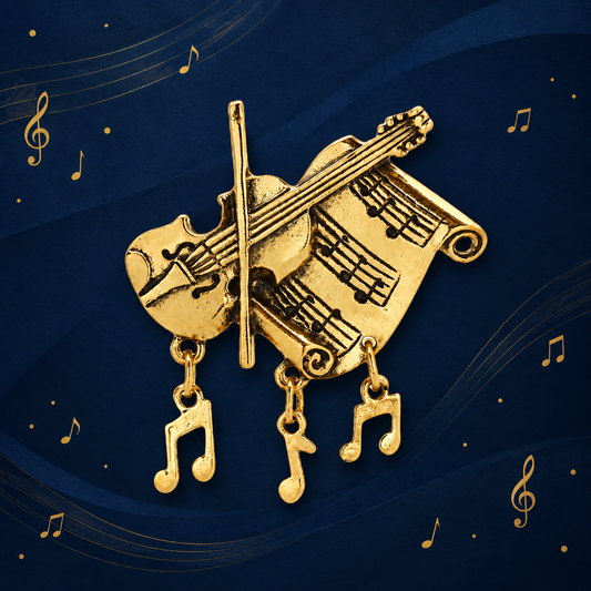 Gold Violin & Music- Enamel Brooch