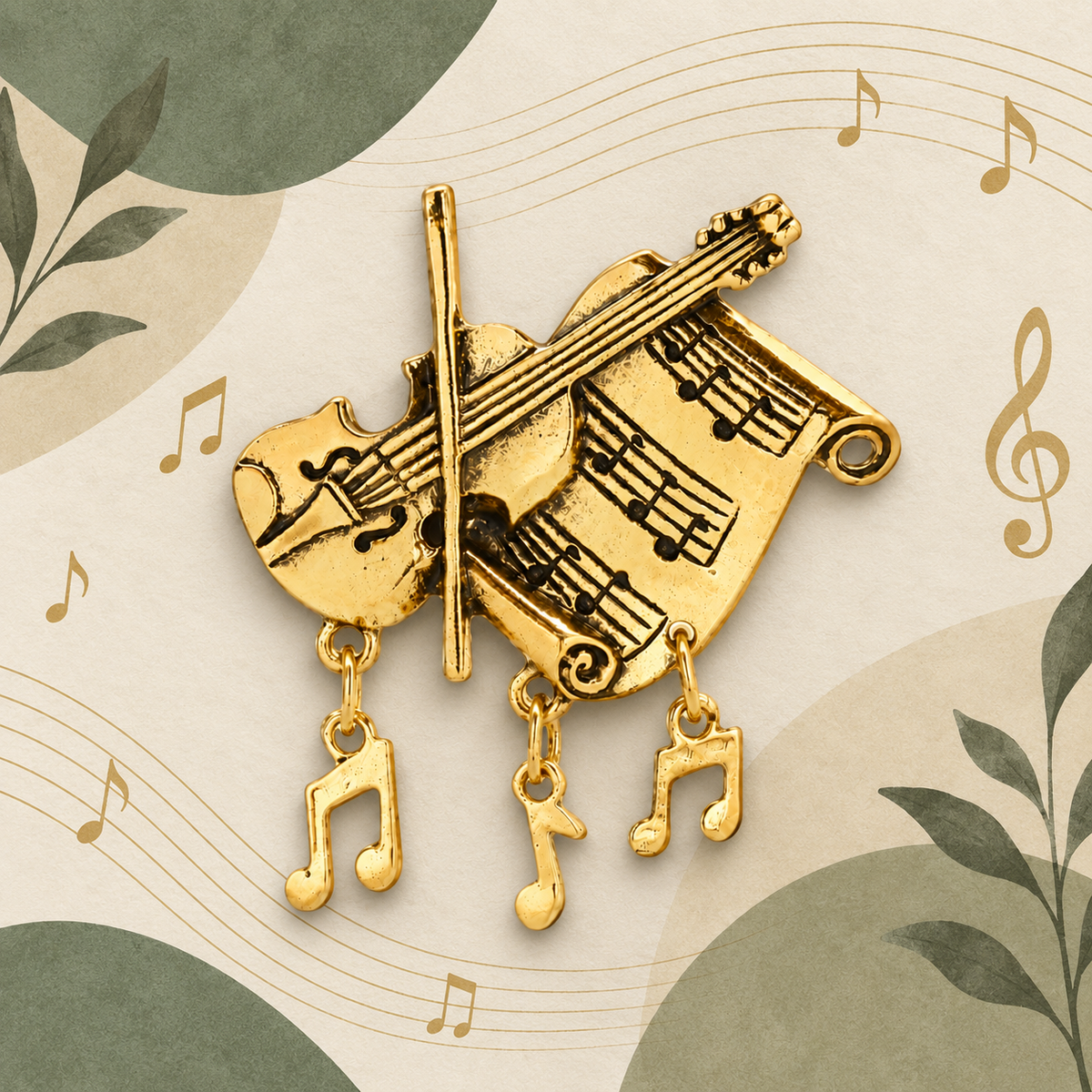 Gold Violin & Music- Enamel Brooch