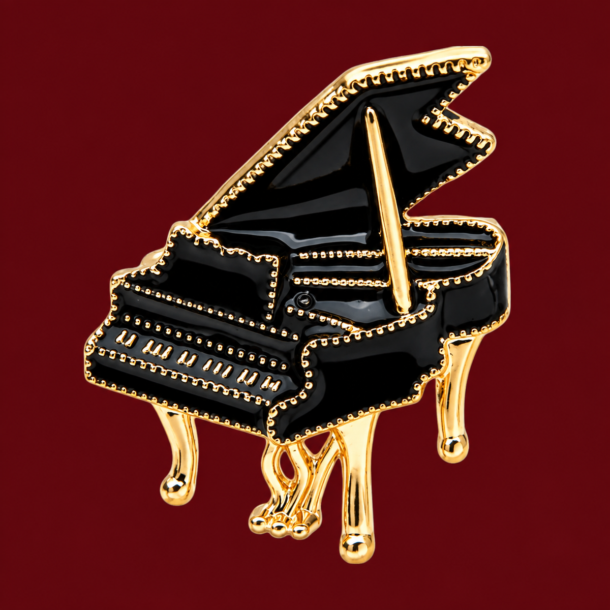 Black Grand Piano with Gold Trim Brooch