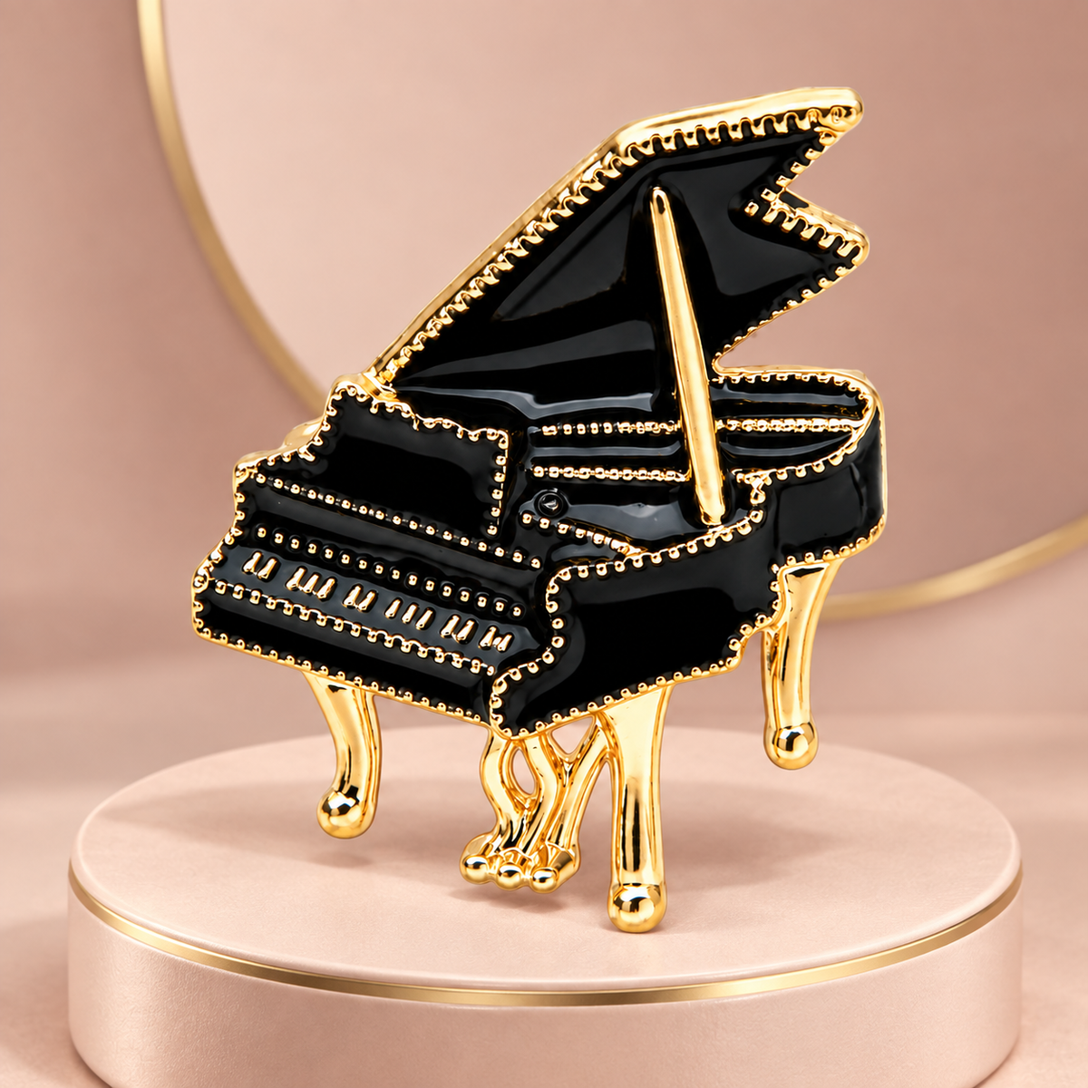 Black Grand Piano with Gold Trim Brooch