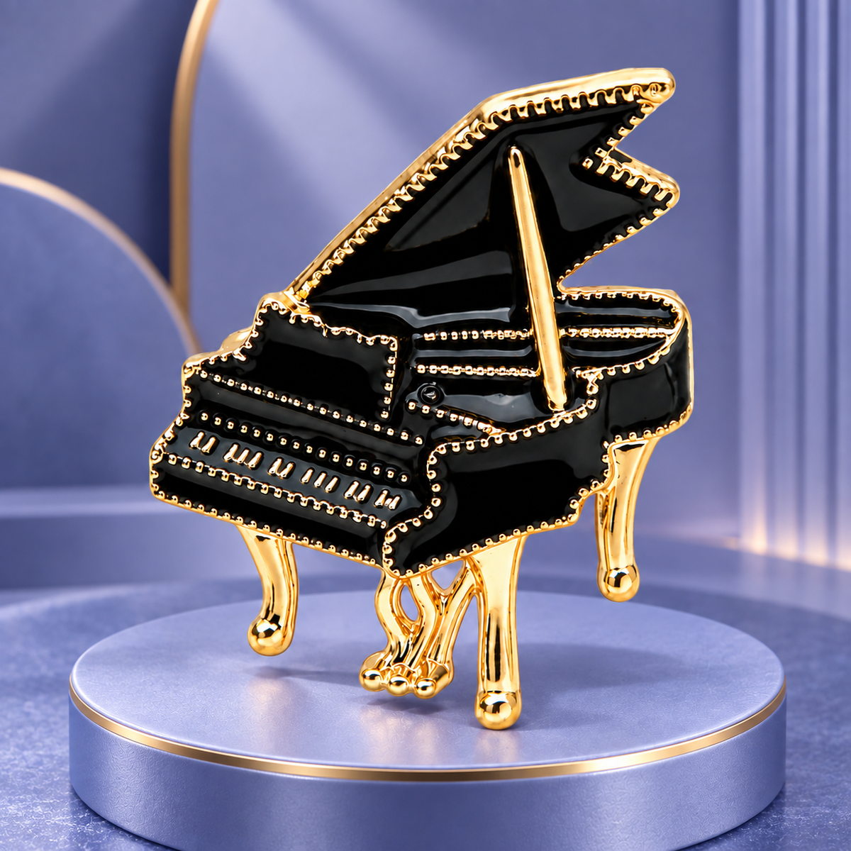Black Grand Piano with Gold Trim Brooch