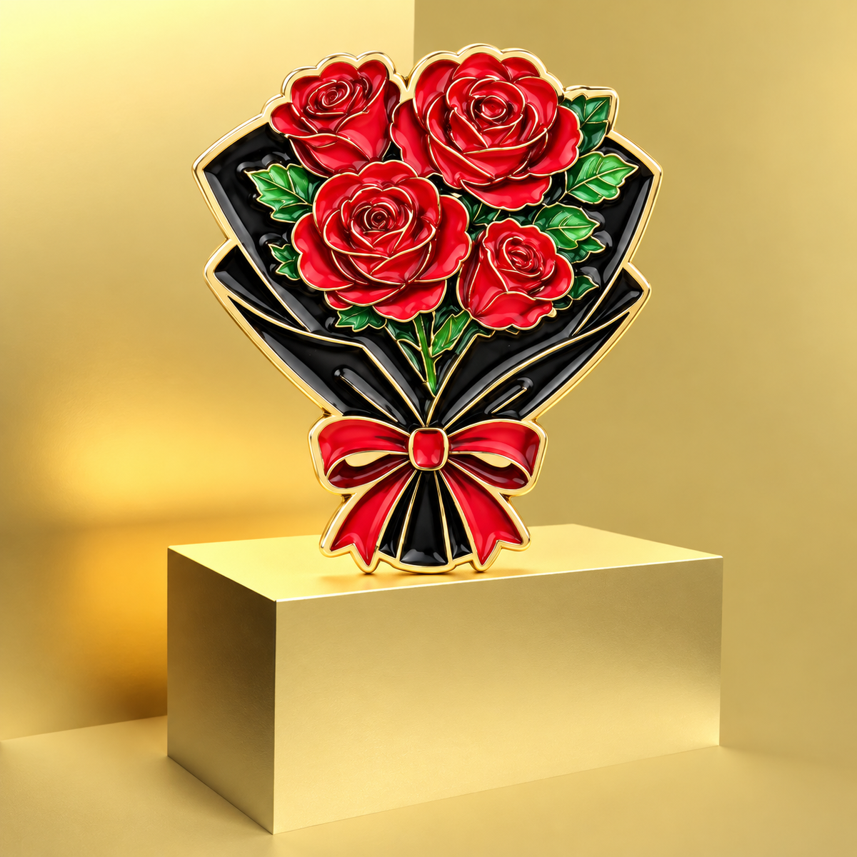Red Rose Bouquet Enamel Pin