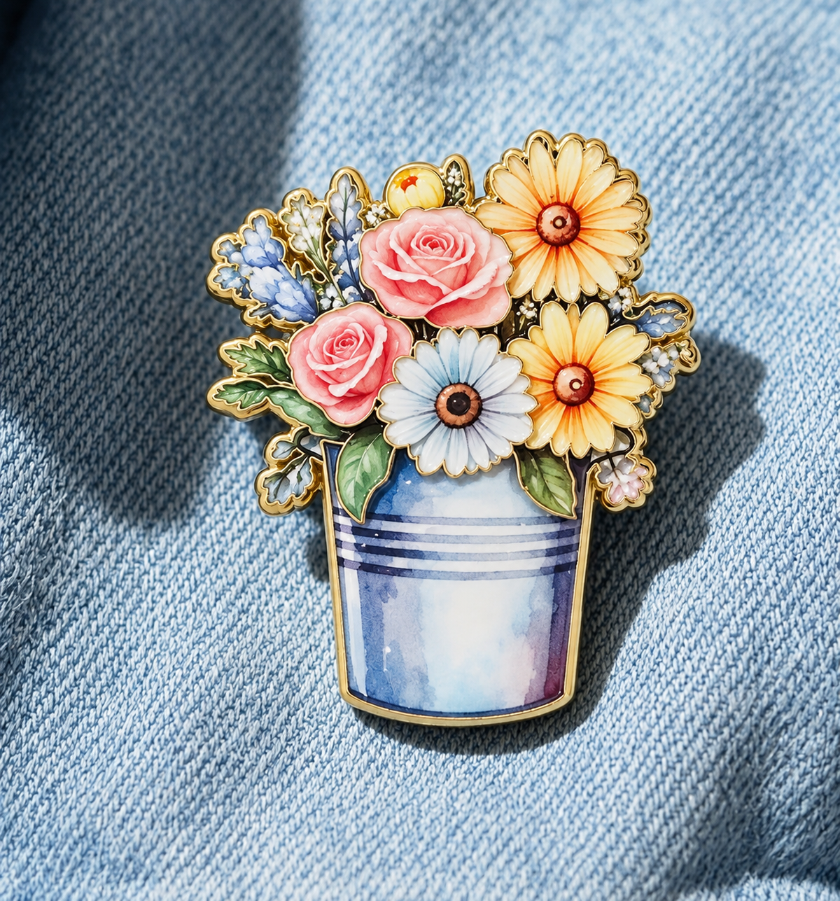 Soft Pastel Spring Cottage Flowers Enamel Pin