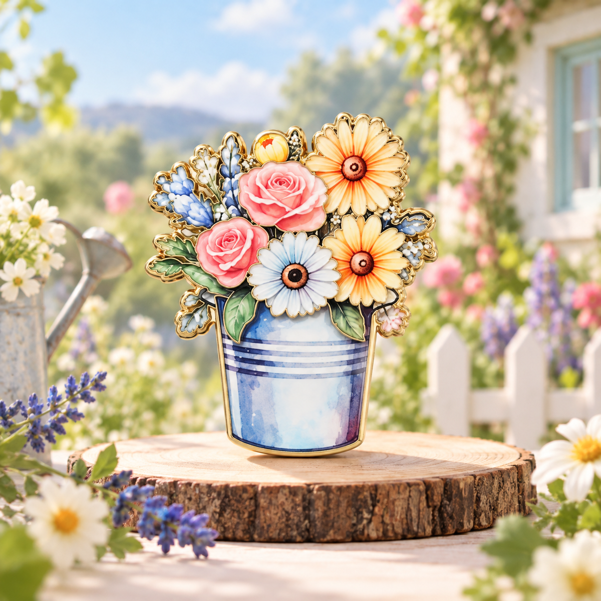 Soft Pastel Spring Cottage Flowers Enamel Pin