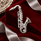 Silver Alto Saxophone Pin with Rhinestones