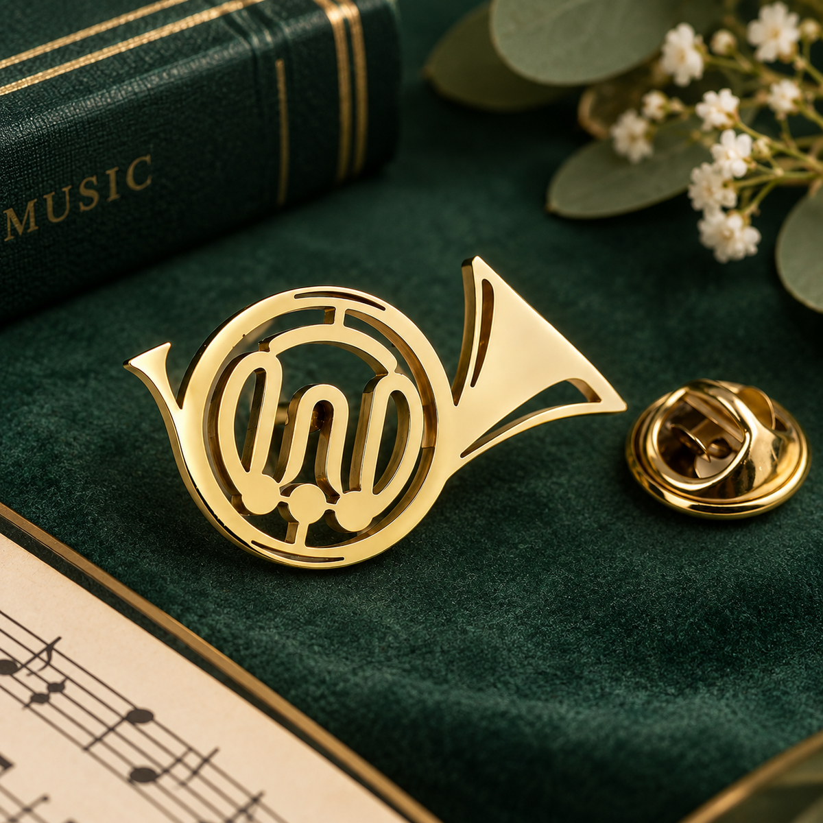 Contemporary Gold French Horn Pin