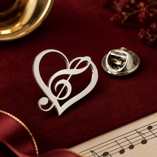 Silver Treble Clef Heart Lapel Pin