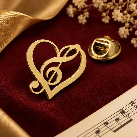 Gold Treble Clef Heart Lapel Pin