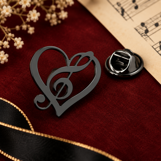 Black Treble Clef Heart Lapel Pin