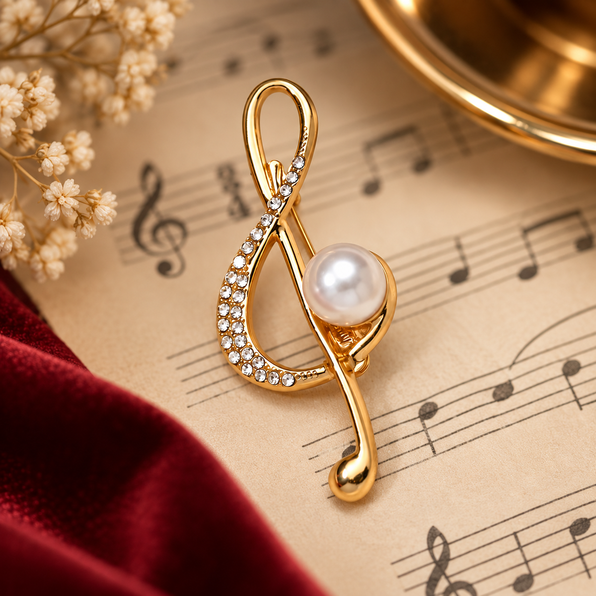 Gold Treble Clef Pearl Pin