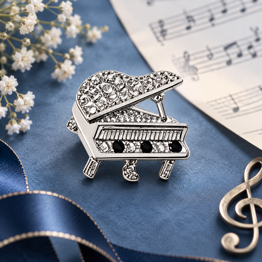 Silver Rhinestone Grand Piano Mini Pin