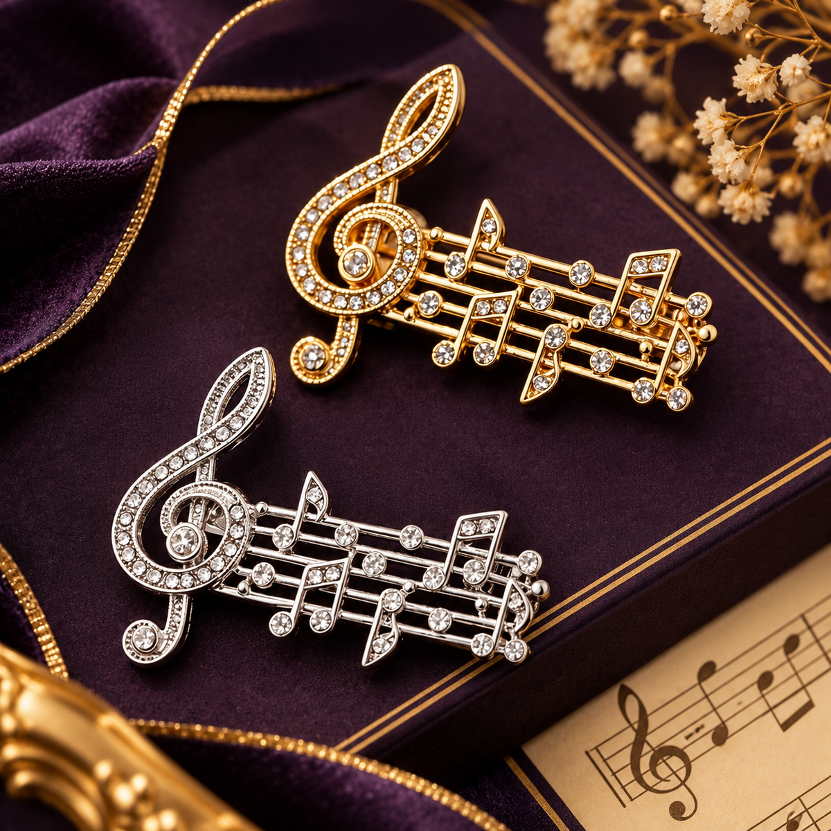 Gold Rhinestone Treble Clef Stave