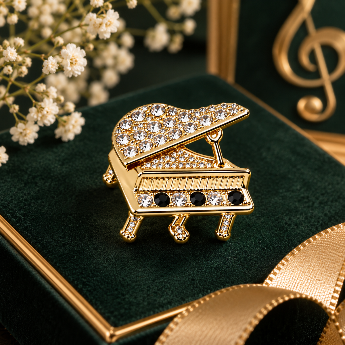 Gold Rhinestone Grand Piano Mini Pin