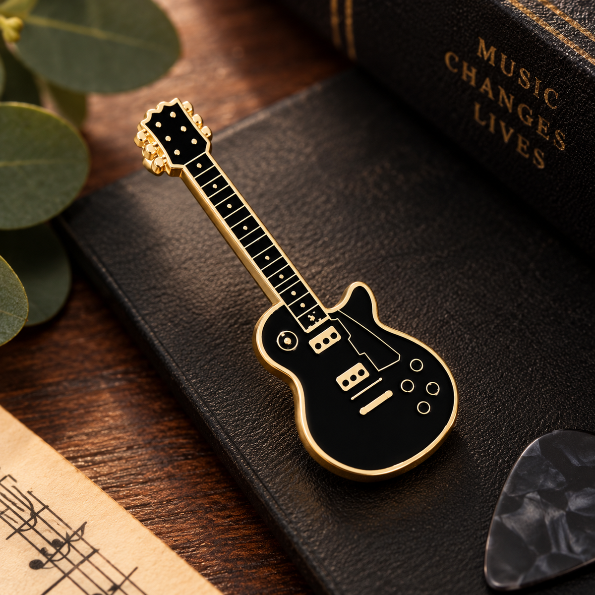 Black LP Style Guitar Enamel Pin