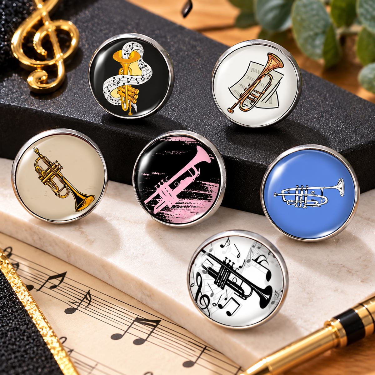 Trumpet Mini Glass Pin Set (6 Piece)