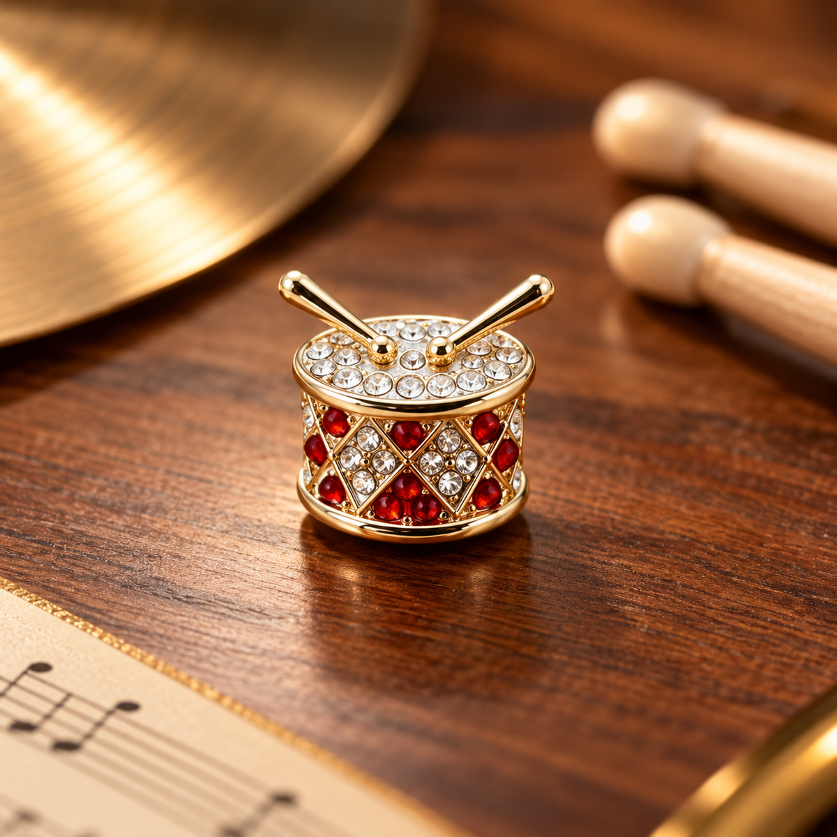 Gold Rhinestone Snare Drum Mini Pin