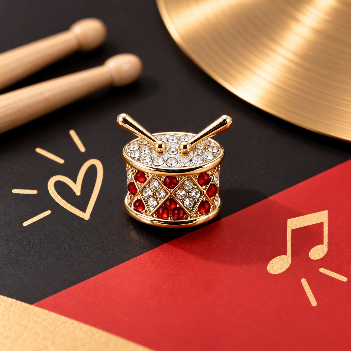 Gold Rhinestone Snare Drum Mini Pin