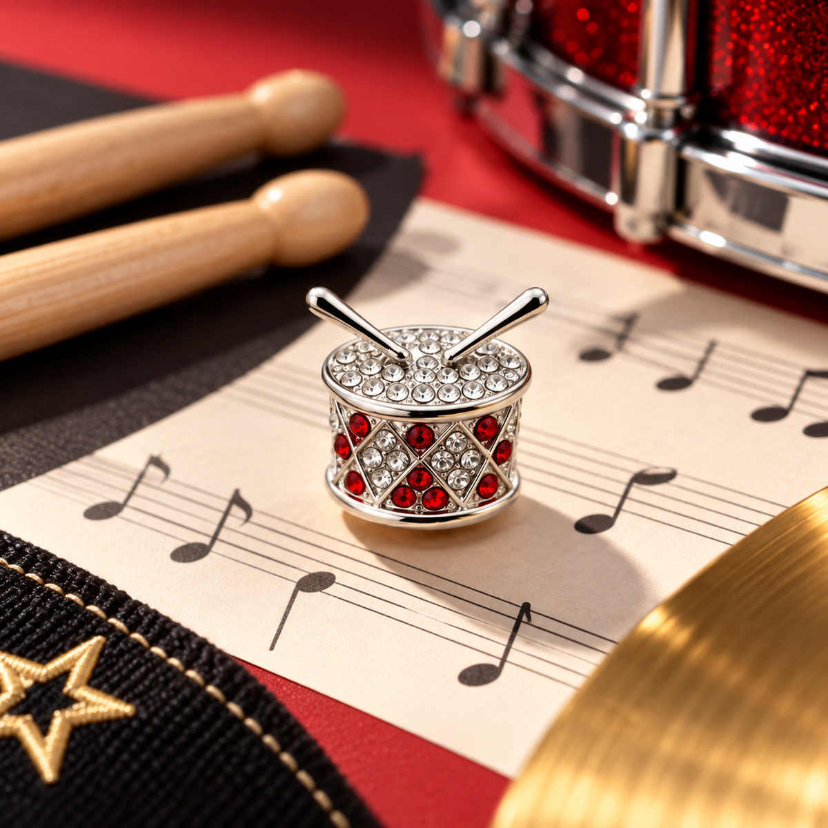 Silver Rhinestone Snare Drum Mini Pin