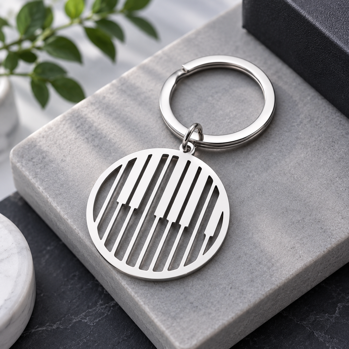Modern Silver Piano Keys Keyring