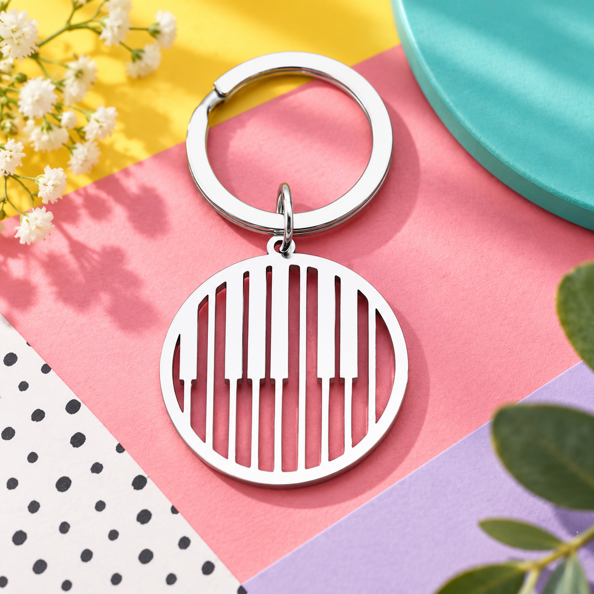 Modern Silver Piano Keys Keyring