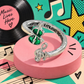 Green Violin and Treble Clef Silver Open Ring