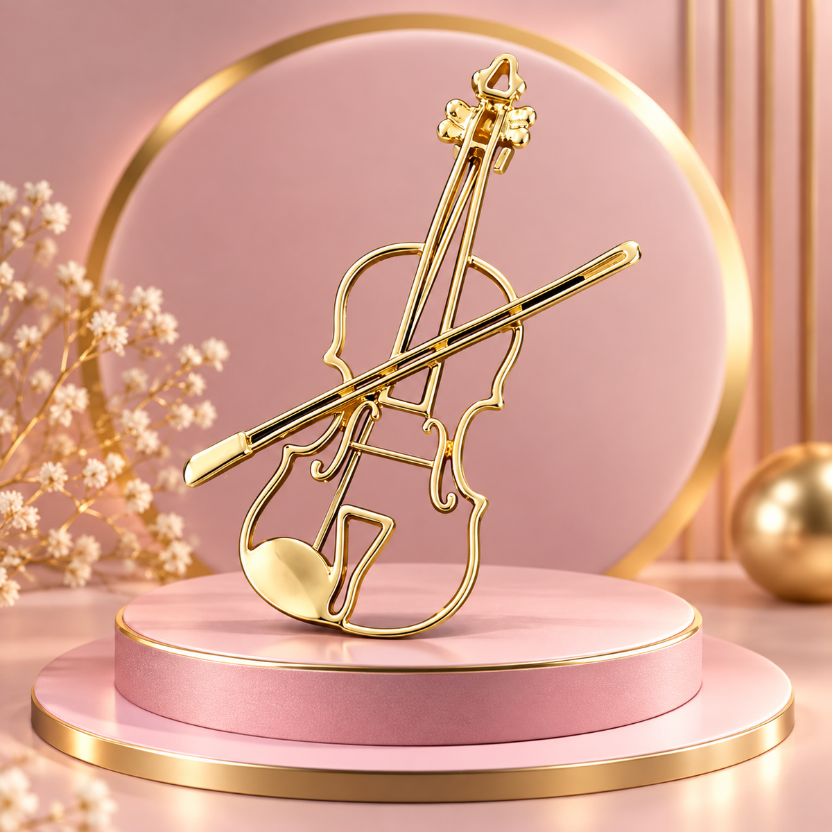 Gold Silhouette Violin & Bow Pin