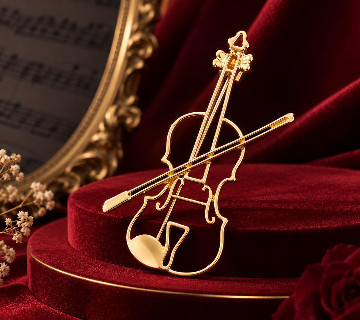Gold Silhouette Violin & Bow Pin