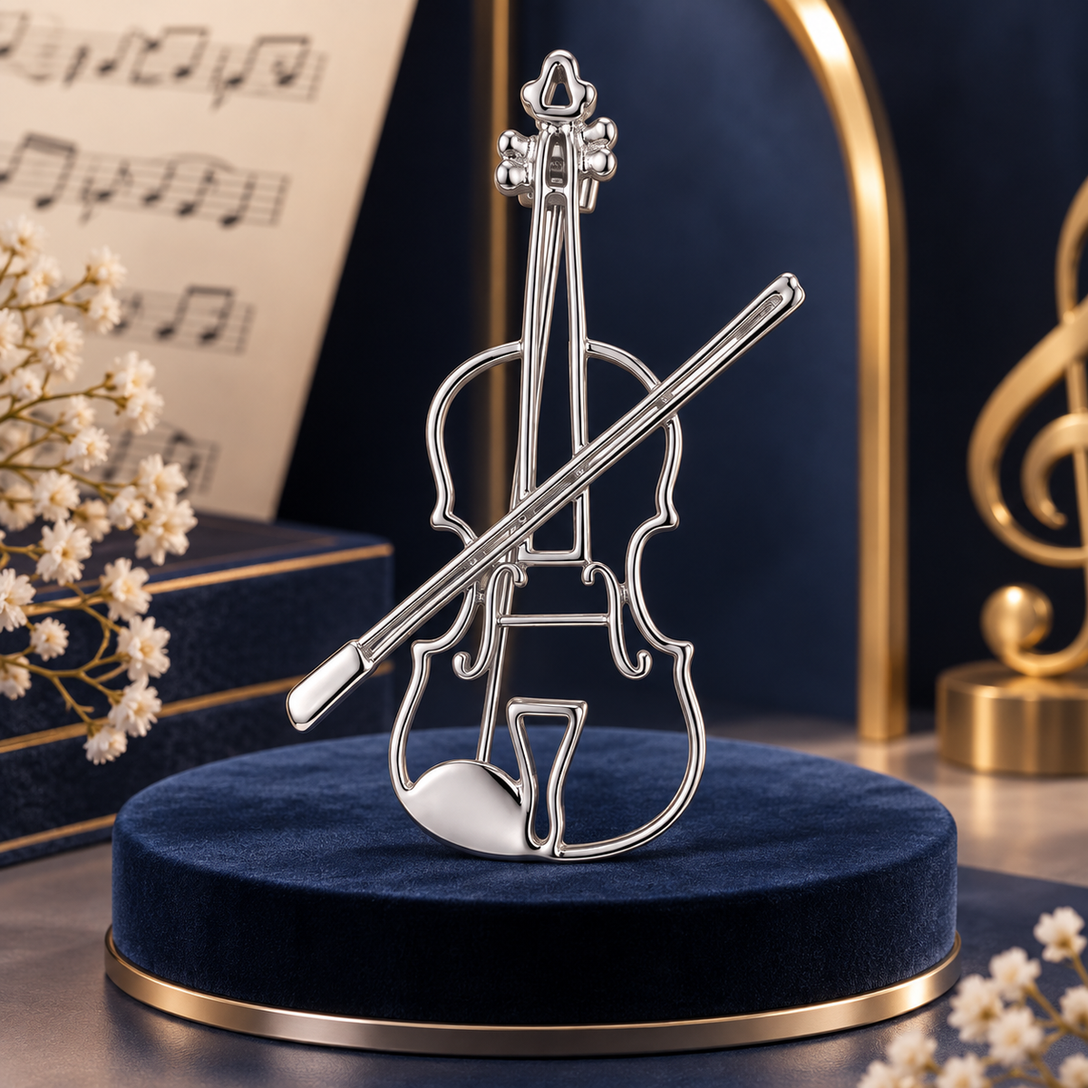 Silver Silhouette Violin & Bow Pin