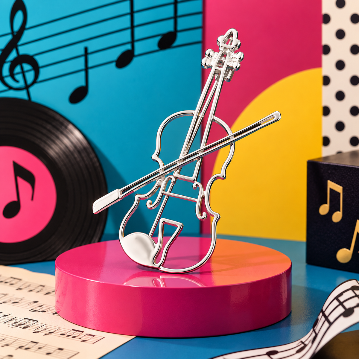 Silver Silhouette Violin & Bow Pin