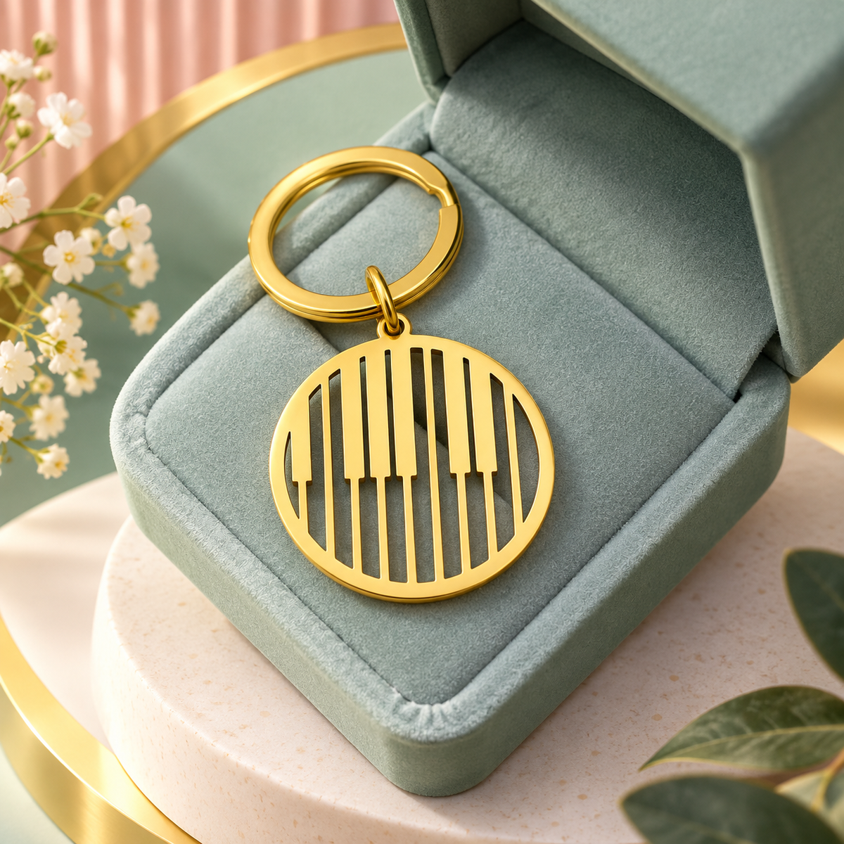 Modern Gold Piano Keys Keyring