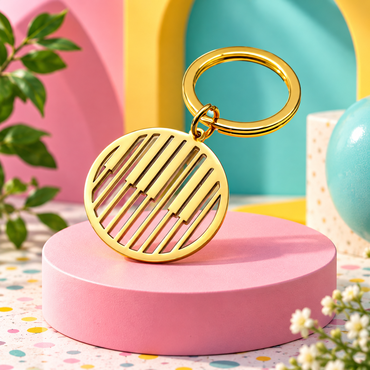 Modern Gold Piano Keys Keyring