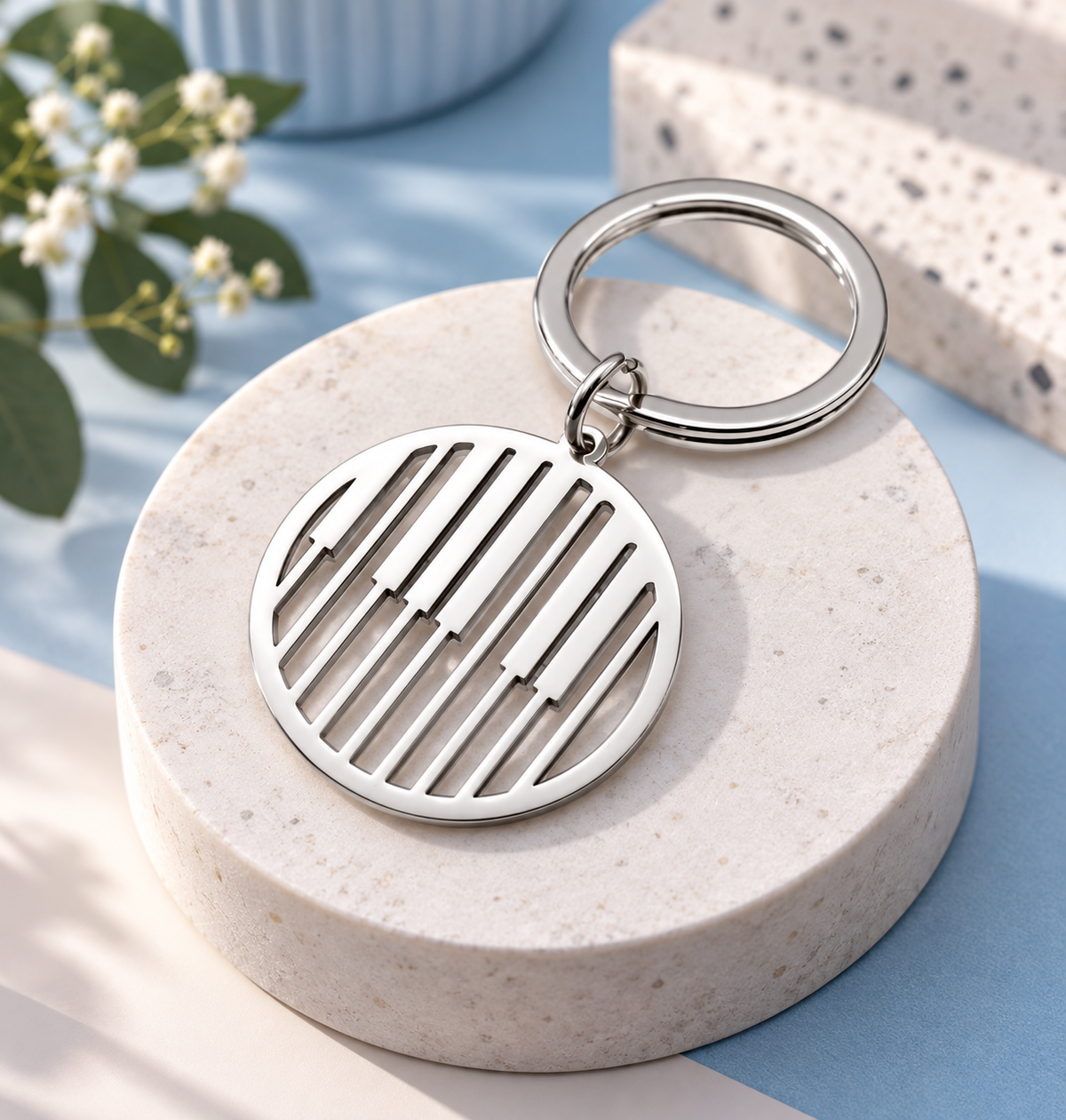 Modern Silver Piano Keys Keyring