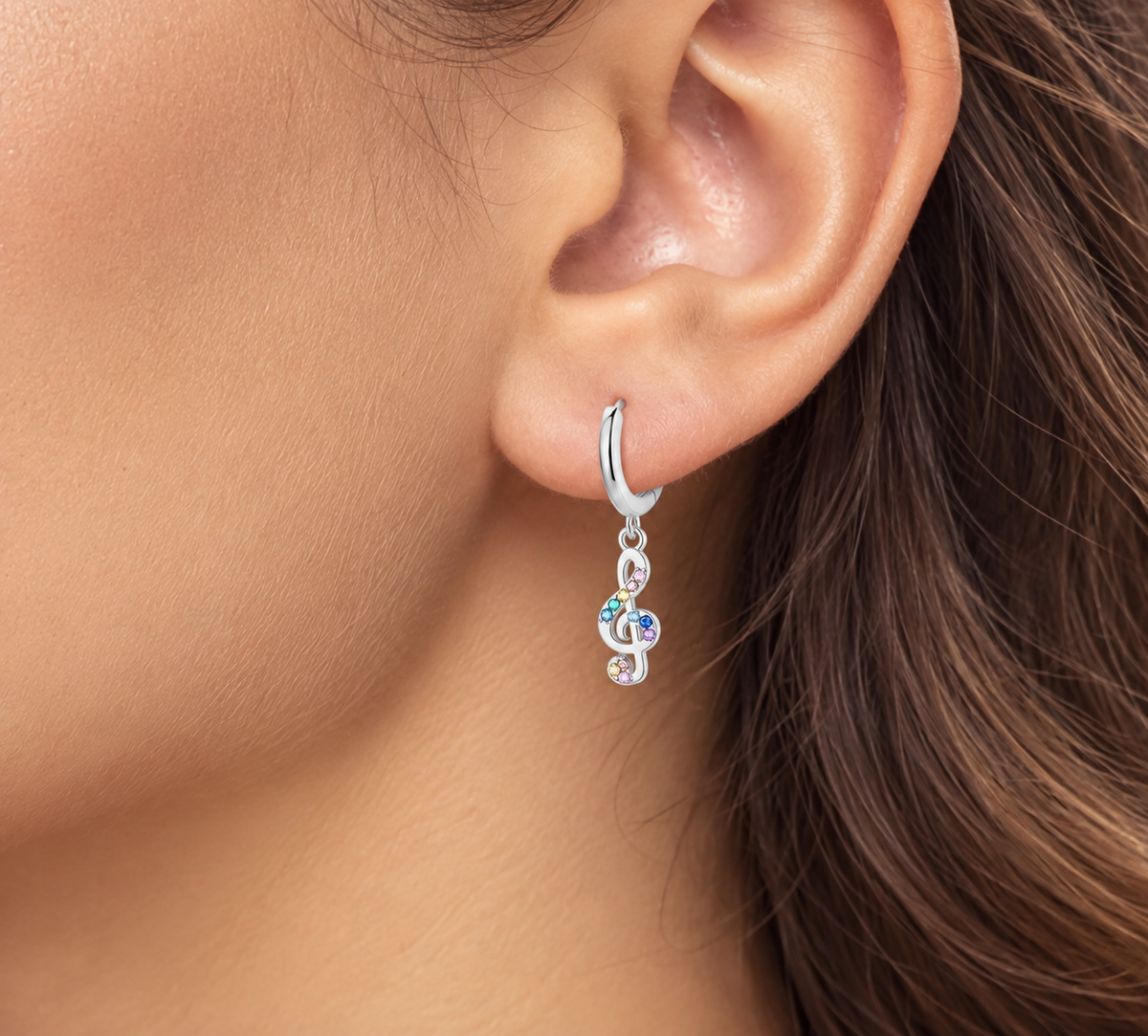 Silver Plated Mini Music Notes Dangle Earrings with Coloured Stones