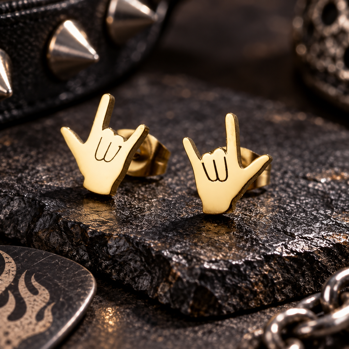 Gold Plated Mini Metal Hands Stud Earrings (316L Stainless Steel)