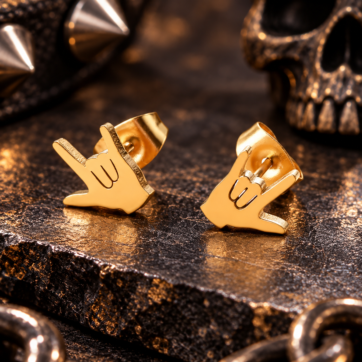Gold Plated Mini Metal Hands Stud Earrings (316L Stainless Steel)