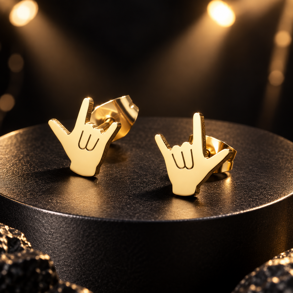 Gold Plated Mini Metal Hands Stud Earrings (316L Stainless Steel)