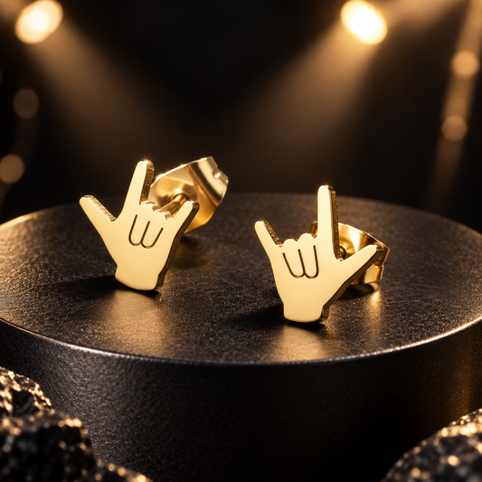 Gold Plated Mini Metal Hands Stud Earrings (316L Stainless Steel)