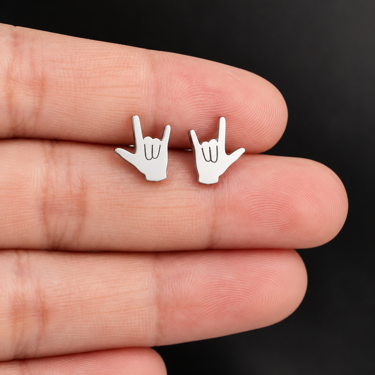Mini Metal Hands Stud Earrings (316L Stainless Steel)